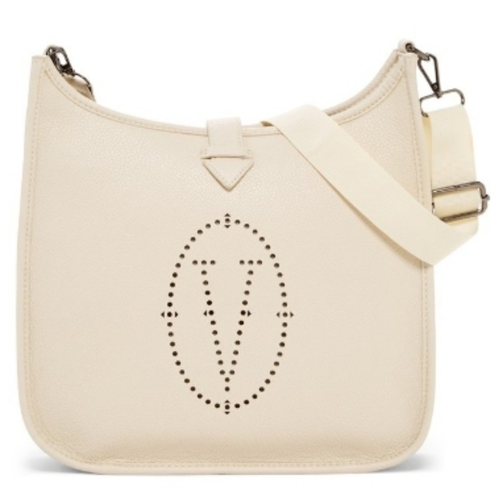 Vertigo Crossbody Adjustable Shoulder Bag Creme Ivory w Interior Zip Wall Pocket